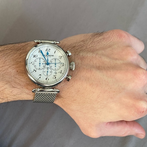 Men’s Akribos XXIV watch, silver with white face and blue dial. - Picture 7 of 8